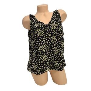 TALBOTS Women's 1X PETITE Sleeveless Black Polka Dot‎ V-neck Tank Top EUC